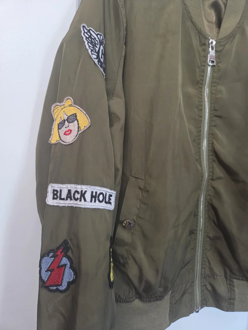 Kids Olive Green Patchwork Bomber Jacket